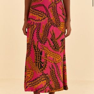Farm Rio Pink Croco Midi Skirt